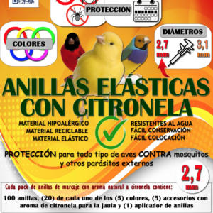 Anillas elasticas de colores con citronela( Repelen mosquitos y parasitos externos)