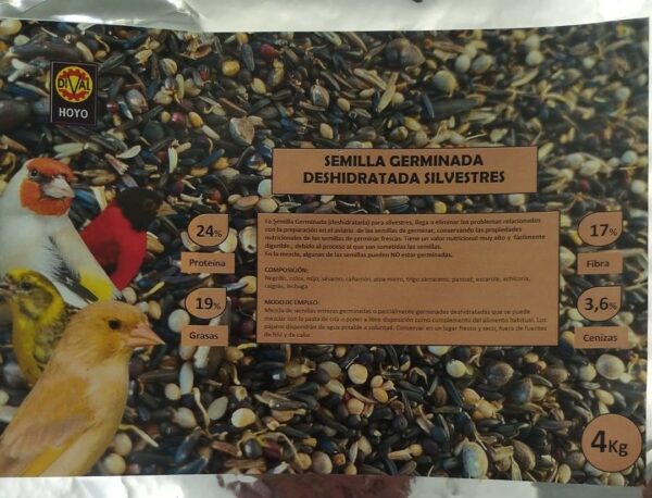 Semillas Germinadas Deshidratadas para Silvestres.  24% de Proteina